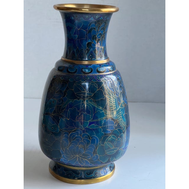 1980s Vintage Blue Cloisonné Vase For Sale - Image 5 of 9