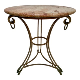 Mid 20th Century Vintage Bronze Steel Specimen Marble Regency Bronze Hooved Feet Occaisional Table For Sale