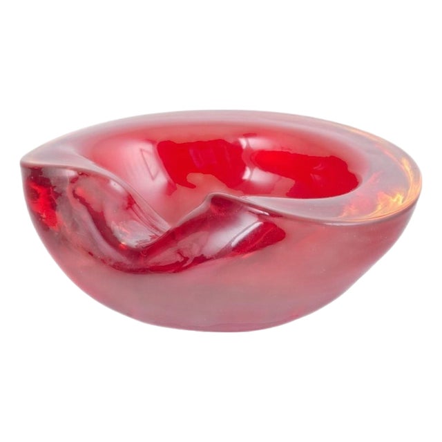 Vintage Decorative Bowl with Organic Form in Red Sommerso Glass, 1960s For Sale