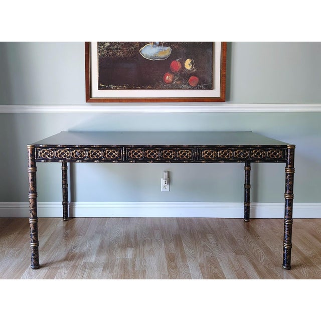 This stunning and beautifully crafted "Hollywood Regency Chinoiserie Chippendale Style" writing desk is decorated with...