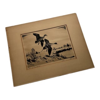 Churchill Ettinger "Pair of Pintails" Black & White Drypoint Etching, 1942 For Sale