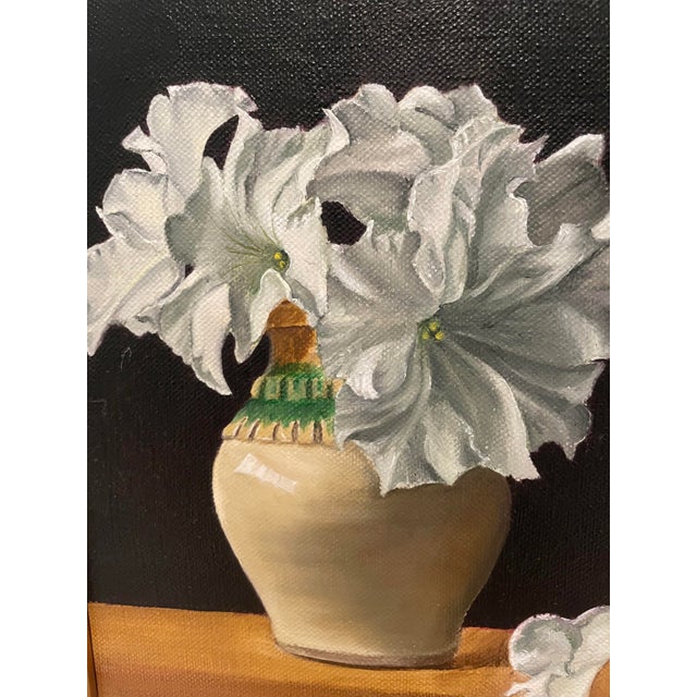 2000 - 2009 Danielle Bussone Original Still Life Oil Painting "White Petunias" - Framed 2004 For Sale - Image 5 of 9