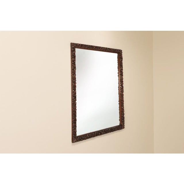 Brown Large Baroque Hand Carved Oak Mirror, France, 1800s For Sale - Image 8 of 11