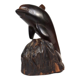 Mid 20th Century Hand Carved Solid Ironwood Shark Figurine For Sale