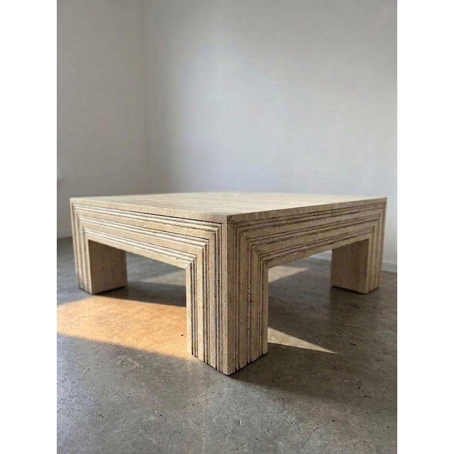 Travertine Coffee Table – Square Stone Living Room Table For Sale - Image 4 of 6