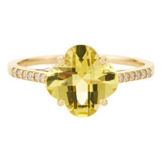 Modern Glam 2.04ct Lemon Topaz Diamond Clover Cocktail Ring in 14k Gold Size 6 For Sale