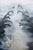 This artwork presents a haunting landscape where skeletal branches emerge from a misty, ethereal ground, evoking a sense...