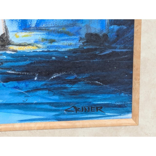 Charles Criner "Starry Night" Watercolor Impressionist Galveston Pier Landscape Painting, 2009 For Sale - Image 11 of 11