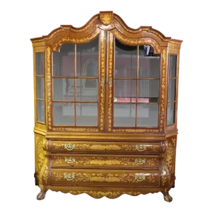 Rarer Dutch Marquetry Inlaid Walnut and Satinwood Baroque China Cabinet Vitrine