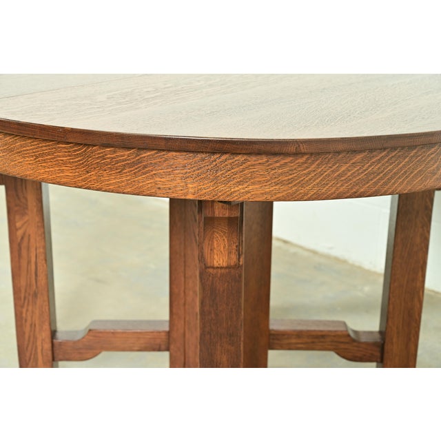 Early 20th Century Stickley Brothers Style Antique Mission Oak Arts & Crafts Extension Dining Table, Newly Refinished For Sale - Image 5 of 13