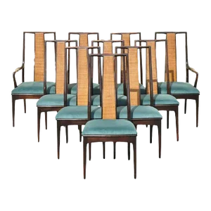 Mid 20th Century Vintage John Stuart Cane Back Mid Century Modern Asian Dining Chairs - Set of 10