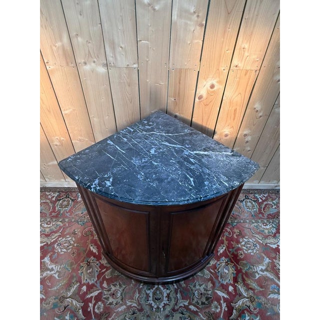 Louis-Philippe Corner Cabinet in Flamed Mahogany and Veined Grey Marble For Sale - Image 3 of 7