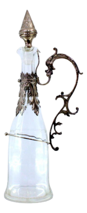 Wine Bottle in Cut Glass with Silver Structure