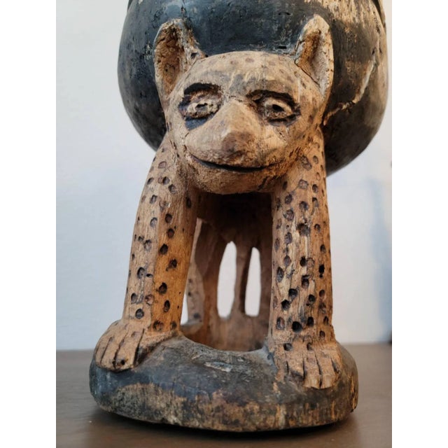 Whimsical Yoruba Peoples West African Carved Leopard Divination Bowl Primitive Tribal Art Figural Vessel For Sale - Image 4 of 12
