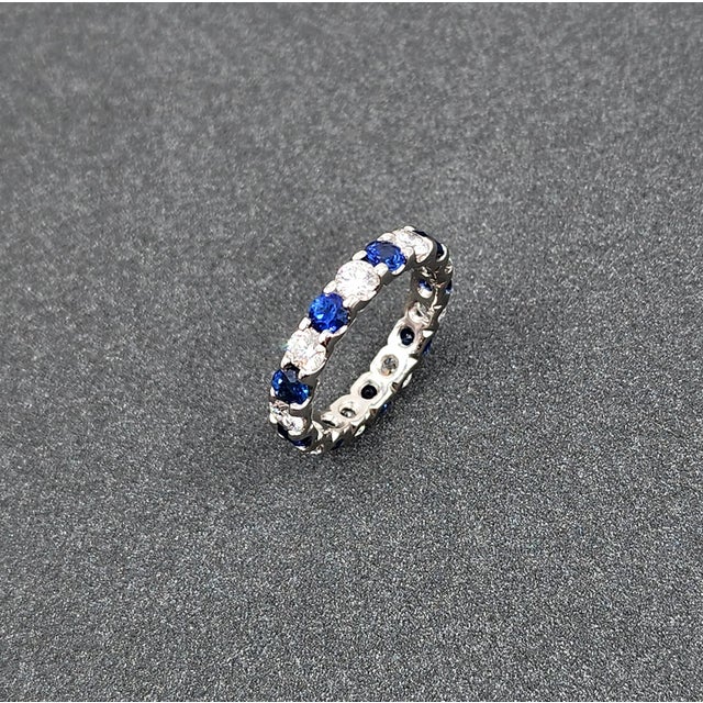 2.60 Ct Natural Sapphire & Diamond Eternity Ring Size 5.75 For Sale - Image 9 of 9