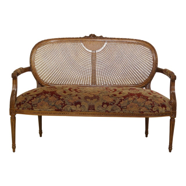 Fairfield Cane Back Upholstered Seat French Settee Chairish