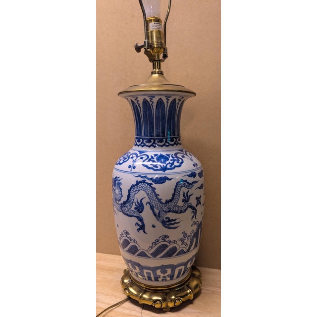 Asian Late 20th Century Chinese Blue and White Lamp For Sale - Image 3 of 5