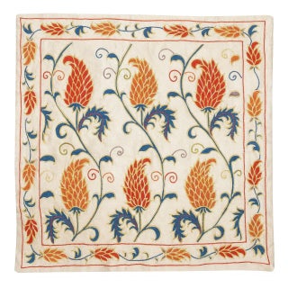 19"x19" Embroidered 100% Silk Cushion Cover. Home Decor. Handmade Pillowcase For Sale