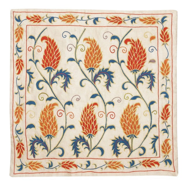 19"x19" Embroidered 100% Silk Cushion Cover. Home Decor. Handmade Pillowcase For Sale