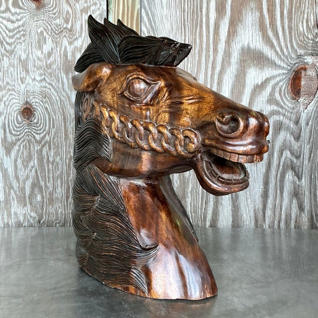 Wood Vintage Boho Carved Wood Horse Head For Sale - Image 7 of 11