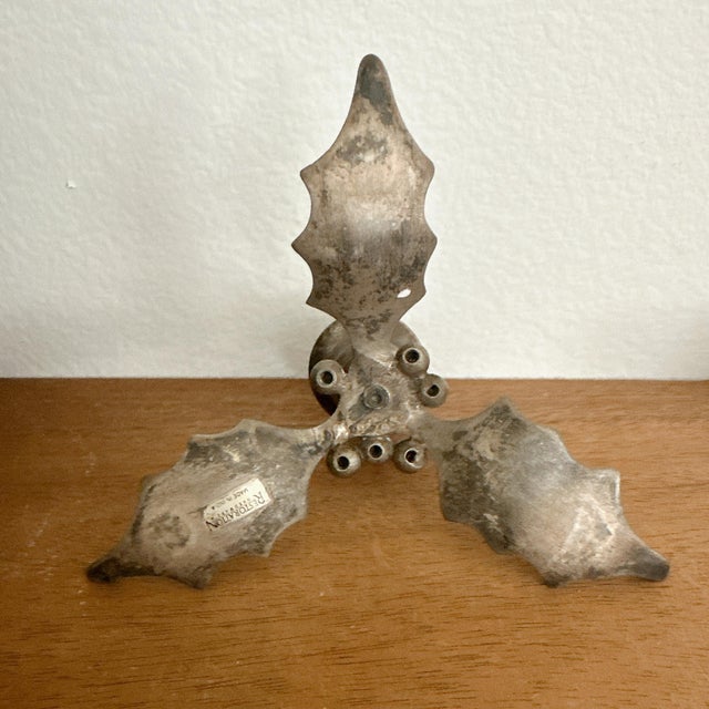 Art Deco Restoration Hardware Holly Leaf Silver Candle Stick Holder India 2.5"h × 5"w For Sale - Image 3 of 3