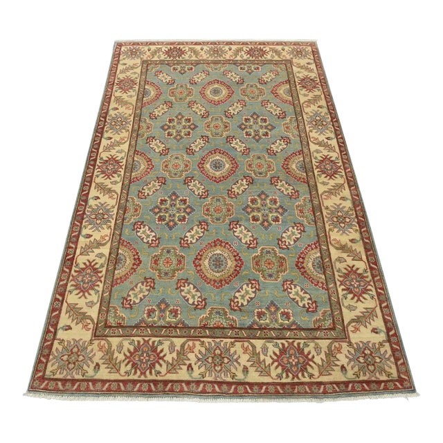 Kazak Rug 5’11” X 9’4” Blue Wool Tribal Hand-Knotted Oriental Carpet For Sale