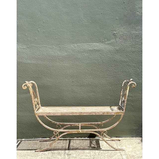 Metal Vintage Neoclassical Wrought Iron Lyre Bench For Sale - Image 7 of 12