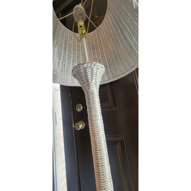 1970's Boho Chic White Wicker Floor Lamp For Sale - Image 4 of 18
