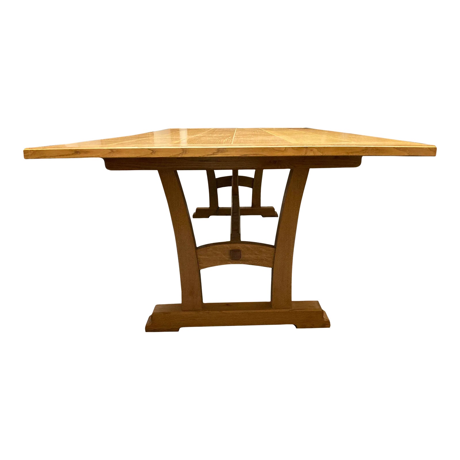 Large 20th Century Custom Quarter Sawn Oak Dining Table With Trestle