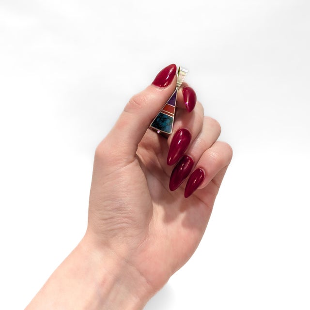 Ray Tracey Knifewing Sterling Silver & Inlaid Gemstone Pendant For Sale - Image 4 of 12