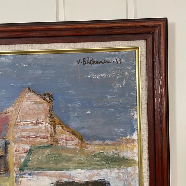 1960s 1963 Mid Century Swedish Modernist Oil Painting by Vidar Bäckman For Sale - Image 5 of 14