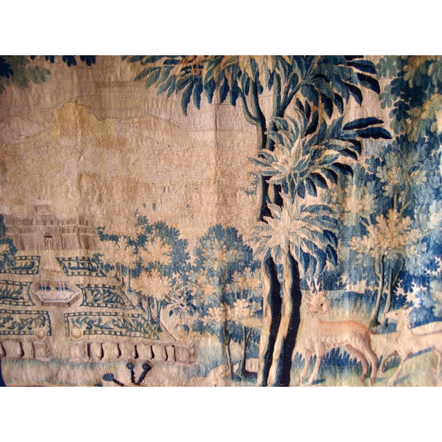 Flemish Tapestry Verdure Two Deers and a Castel Circa 1700 Hundreds For Sale - Image 9 of 13