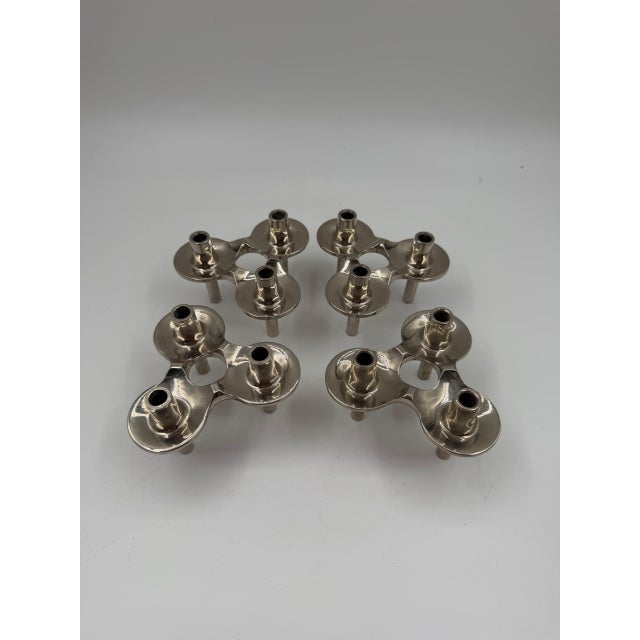 Silver Mid-Century Modern Silver-Plated Taper Holders by Stoff for BMF, West Germany, 1950s, Set of 4 For Sale - Image 8 of 14