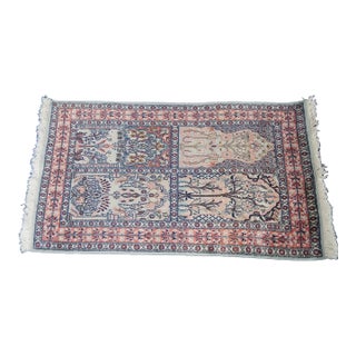 Indian Kashmir Silk Geometric Floral Garden Medallion Area Rug Mat 48" For Sale