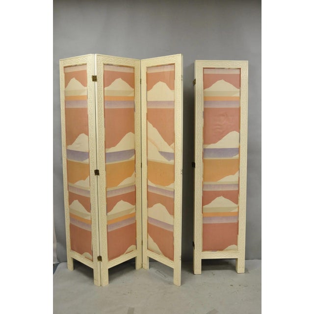 Late 20th Century Vintage Oriental Fretwork Bone Lacquer Upholstered 6 Panel Room Divider Screen For Sale - Image 5 of 18