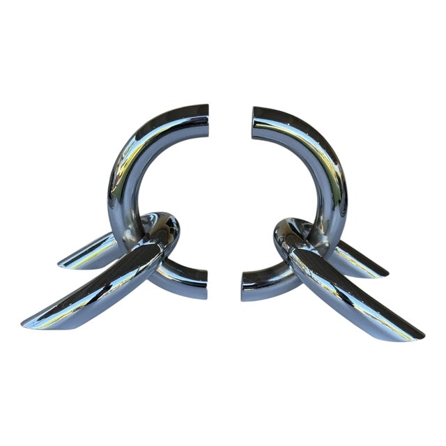 1970s Vintage Sculptural Tubular Steel & Chrome Bookends- a Pair For Sale