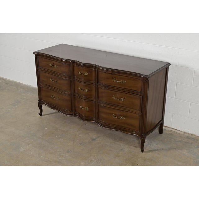 French Provincial French Provincial Louis XV Carved Walnut Triple Dresser, Circa 1960s For Sale - Image 3 of 11