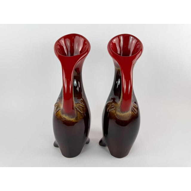 Red Pair of Signed Ceramidi Zoomorphic Sculptural Ceramic Vases, France For Sale - Image 8 of 16