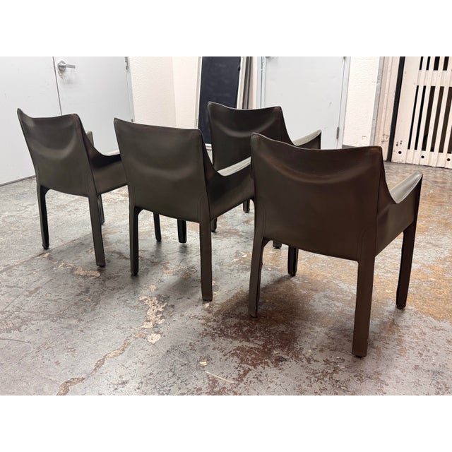 1970s Mario Bellini for Cassina Cab 413 Leather Arm Chairs, Set of Four For Sale - Image 5 of 12