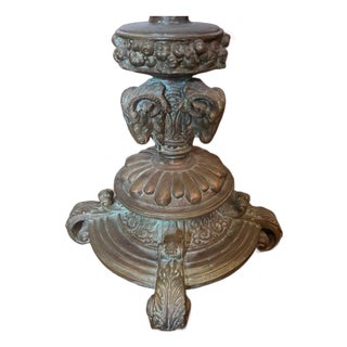 Pair of Monumental Neoclassical Style Bronze Urn Planters With Ram’s Head Motif For Sale