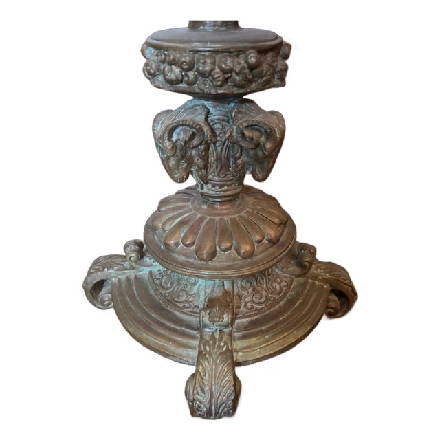 Pair of Monumental Neoclassical Style Bronze Urn Planters With Ram’s Head Motif For Sale