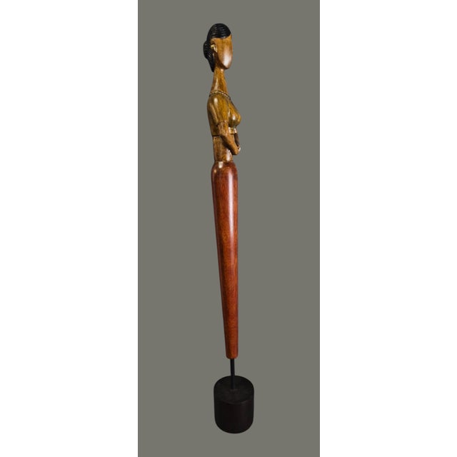 Brown Vintage Mid-Century Modern Hand Carved Wood Tall 26.75'' Female Sculpture For Sale - Image 8 of 10