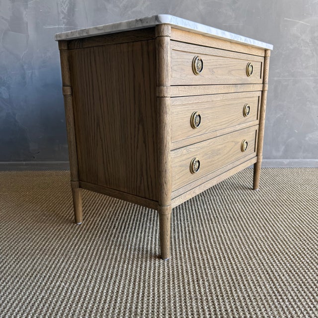 Marie Classic White Oak 3 Drawer Night Stand With White Marble Top Montana Brown For Sale In Los Angeles - Image 6 of 14