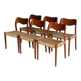 j.l. Moller Oak Model 71 Dining Chairs Set of 6 Cord Seats Denmark 1960s For Sale