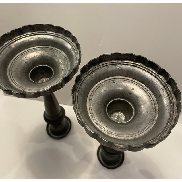 Metal Pair of Antique Pewter Candlesticks For Sale - Image 7 of 7