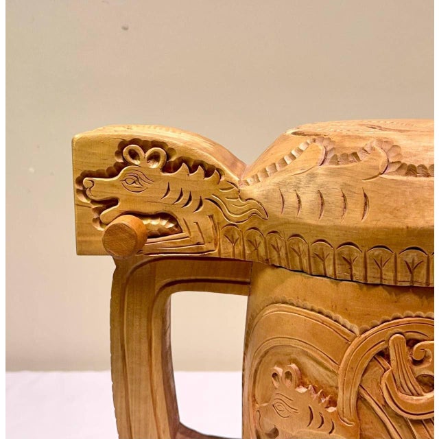Large Vintage Norwegian Hand-Carved Wooden Viking Dragon Tankard With Lid For Sale - Image 6 of 10