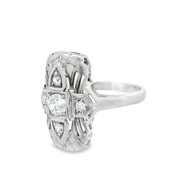 Art Deco 1920s Old European Cut 14k White Gold Antique Diamond Ring, Size 4.75 For Sale - Image 3 of 10