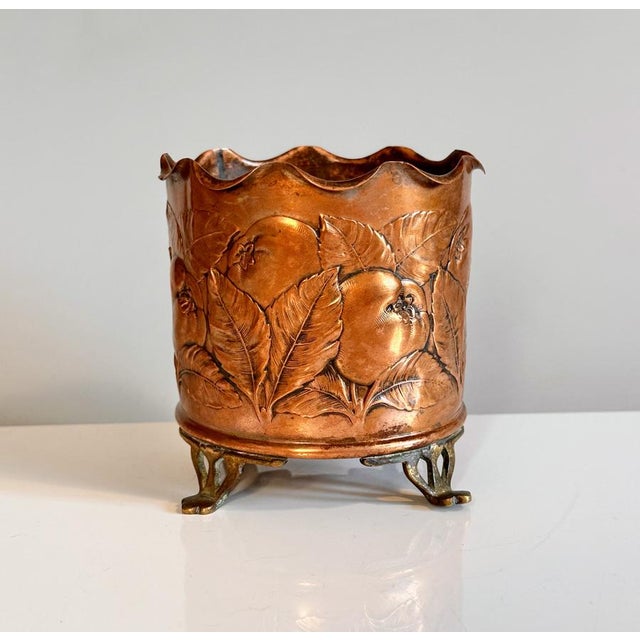 Antique Art Nouveau Sculptural Wine Bottle Holder in Copper & Brass from Carl Deffner, Germany, 1900s For Sale - Image 3 of 13