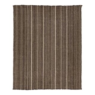 Organic Modern Flatweave Brown Wool Rug With Striped Design For Sale