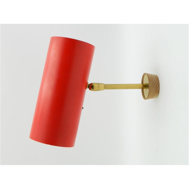1960s Cylinder Wall Lamp with Red Shade and Chrome Arm by J.T. Kalmar, 1960s For Sale - Image 5 of 11